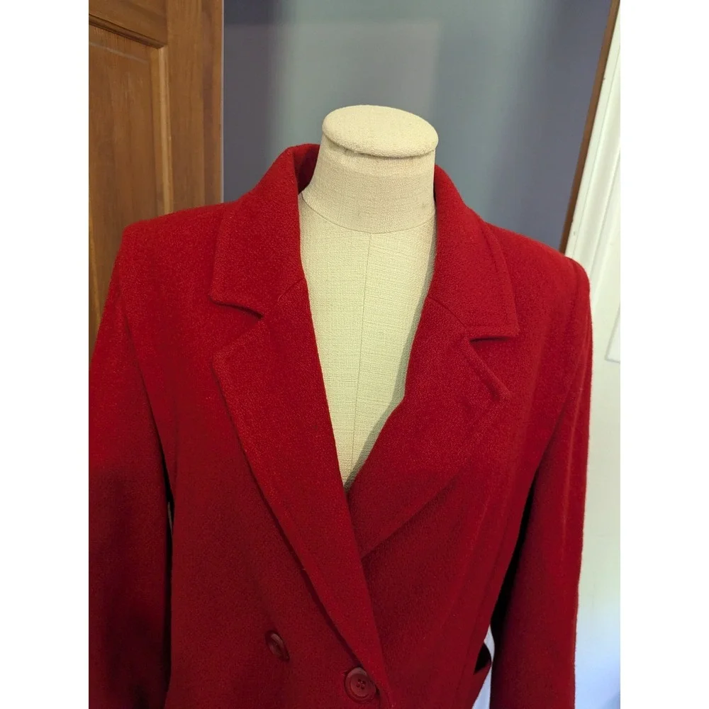 Vintage Shari Love Red Wool Blend Double Breasted‎ Coat Classic Pocket Winter